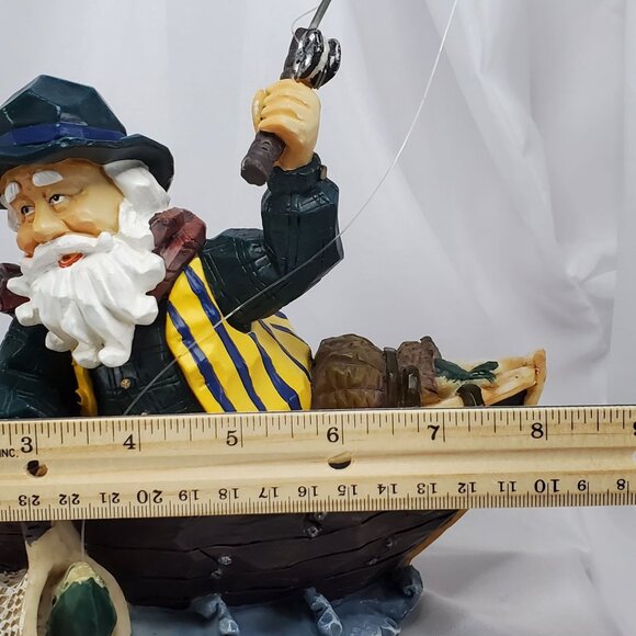 VTG Hand-Painted Santa Fisherman Figurine Boat With Fishing Rod Nautical Resin - Picture 9 of 11
